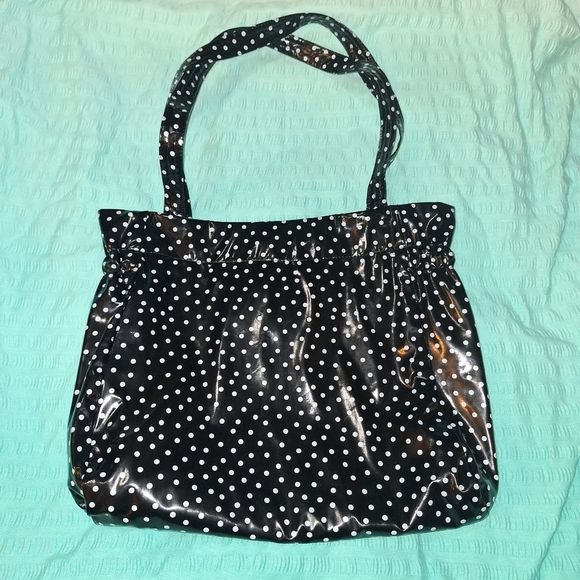 Brand Unknown Handbags - Polka Dot Oilcloth Tote Bag Black and White
